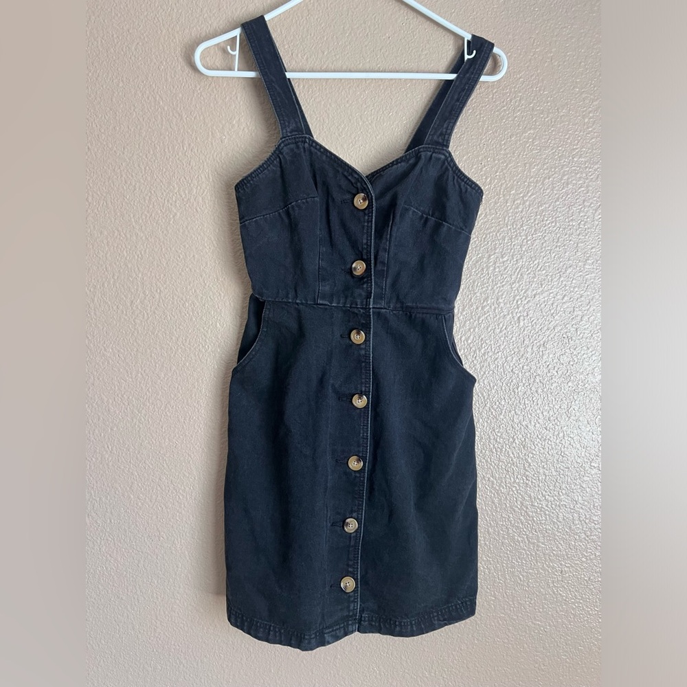 RD Style Black Button Front Denim Wide Strap Dress
